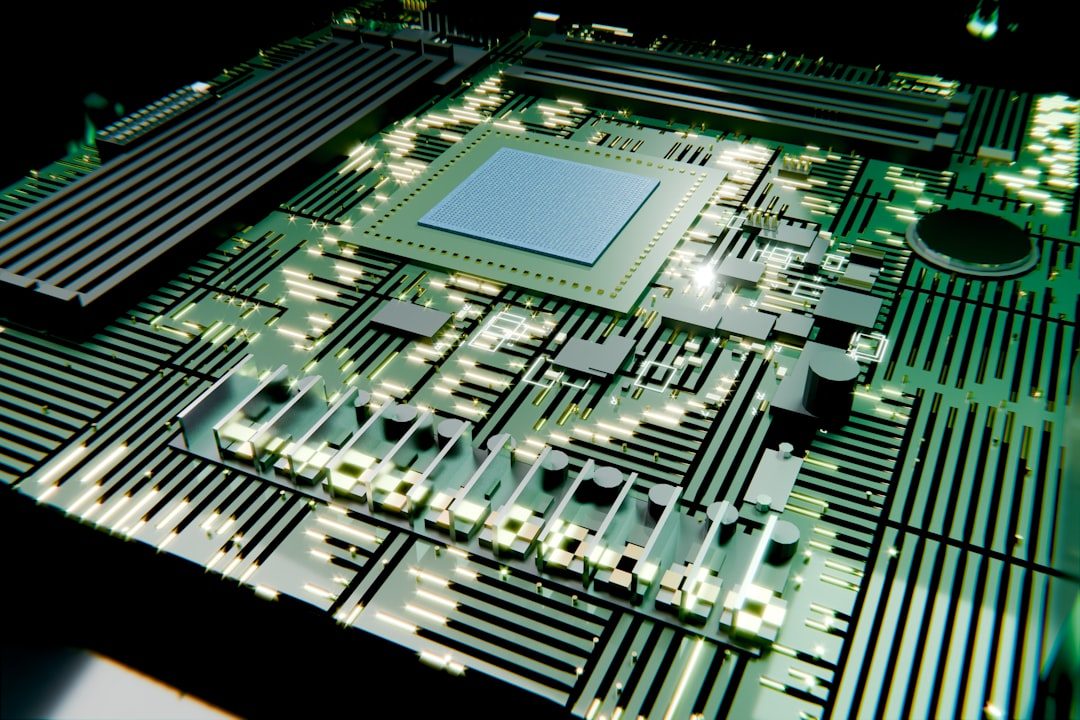 Green circuit board with a central processor and glowing components — small Language Models Win on Cost and Control